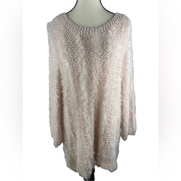 Lauren Michelle Women’s Pink Fuzzy Striped Eyelash Pullover Sweater Top Size: 1X - Picture 1 of 7